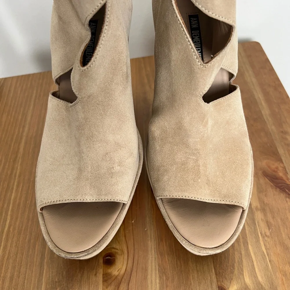 Authentic - Ann Demeulemeester Size 39 Suede Cutout Platform Wedge Booties Italy